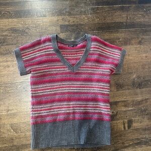 Striped V-Neck Sweater Vest Shirt - Red, Purple, Gray Large